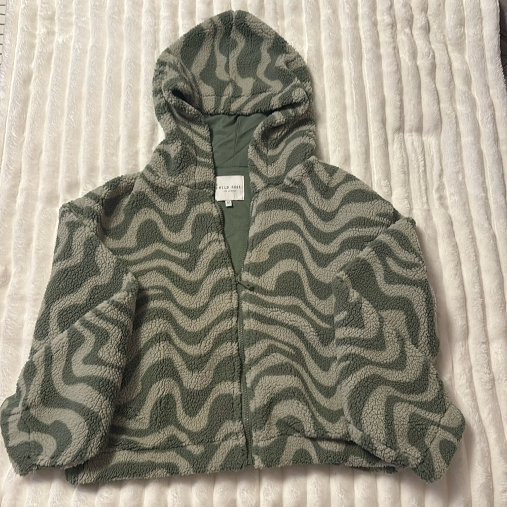Wild Rose Fuzzy Green Zip-Up